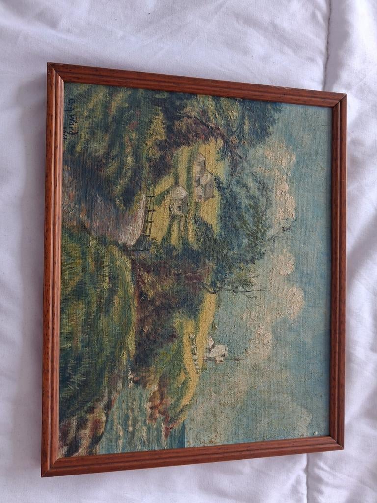 Vintage Landschap Schilderij - Olieverf op Doek, Ophalen of Verzenden