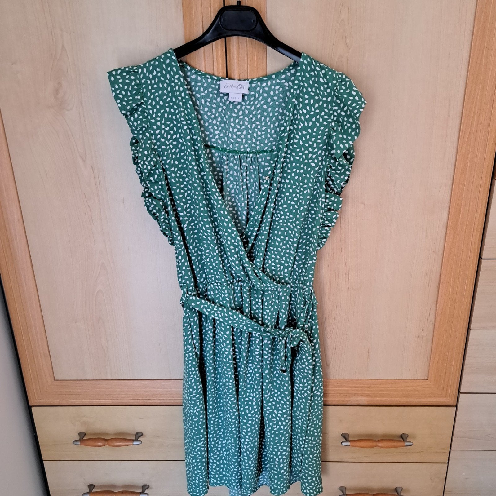 Groene Cotton Club jurk met print, maat S, Ophalen of Verzenden, Zo goed als nieuw, Knielengte, Maat 36 (S)