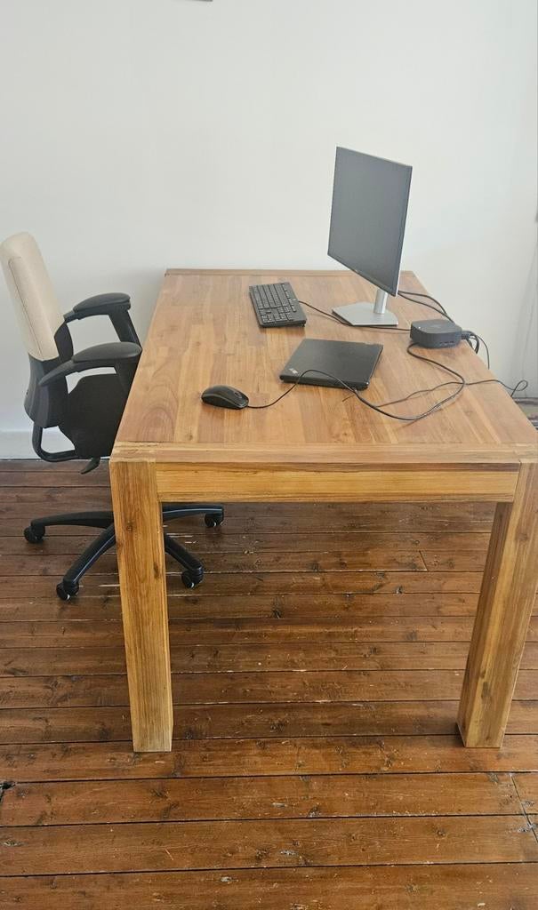 Robuuste houten eettafel / bureau 90x160, Huis en Inrichting, Tafels | Eettafels, Ophalen, Gebruikt, 100 tot 150 cm, 50 tot 100 cm