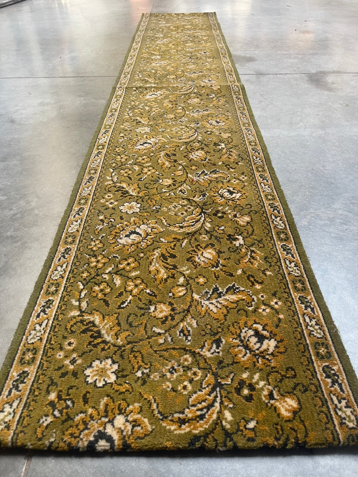 Vintage groene loper 51cm x 280cm tapijt orient perize grone, Verzenden, 200 cm of meer, 50 tot 100 cm, Zo goed als nieuw