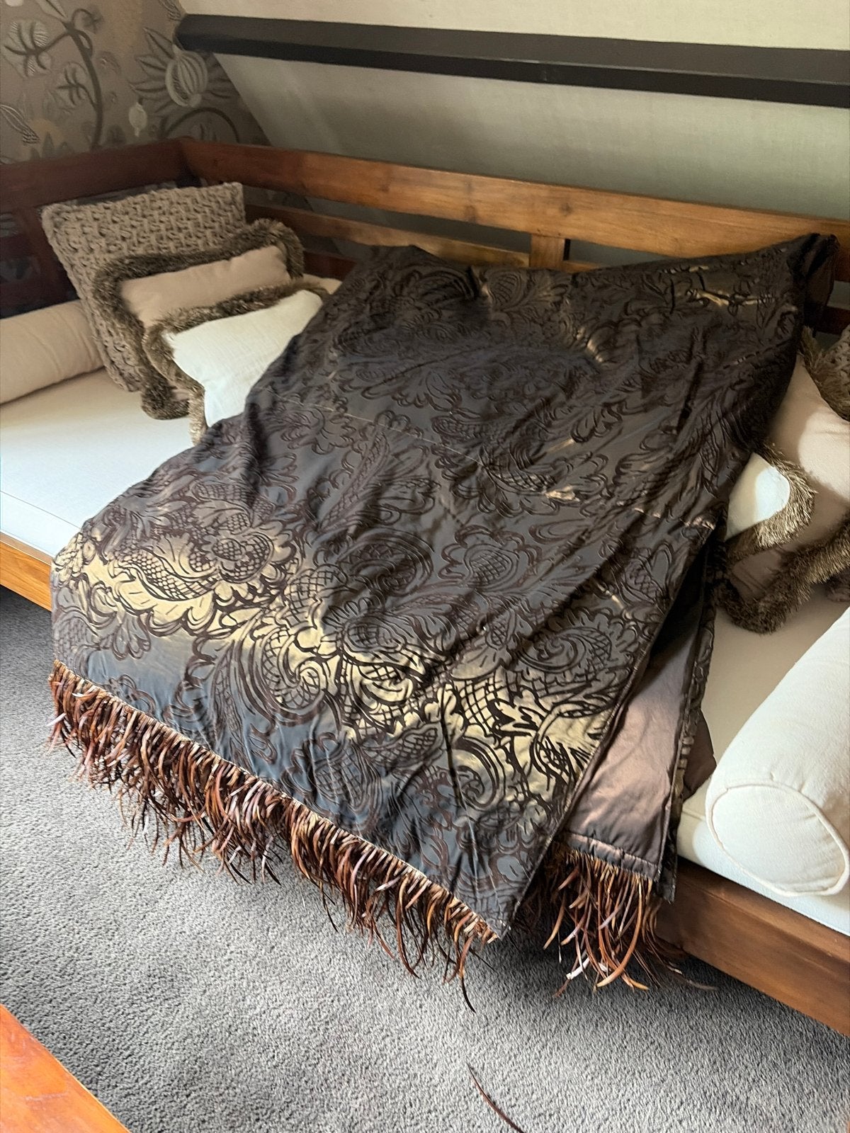Luxe plaid met franjes - Bruin/Goud, Gebruikt, Bruin, 200 cm of meer, Ophalen of Verzenden
