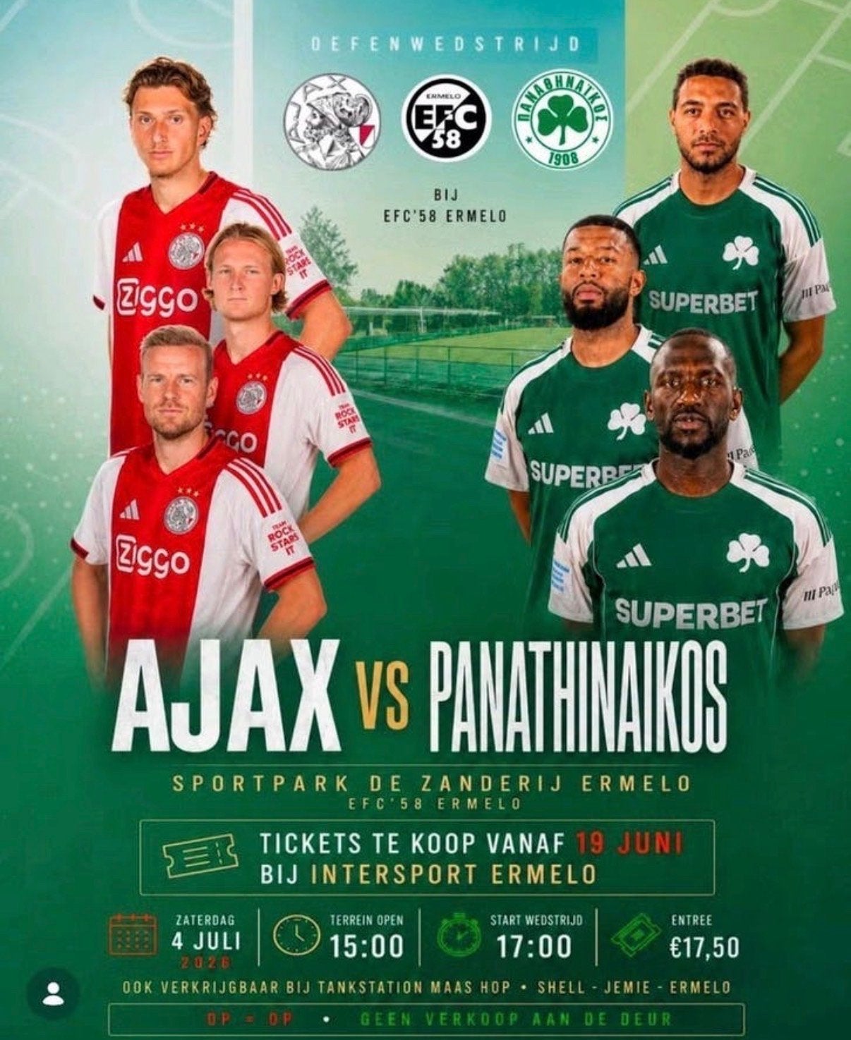 Gezocht tickets oefenwedstrijd Ajax Panathinaikos Ermelo, Tickets en Kaartjes, Twee personen