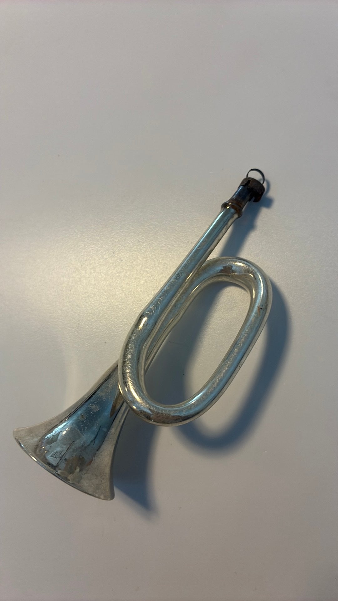 Vintage antieke kerstbal, trompet zilver, Ophalen of Verzenden, Zo goed als nieuw