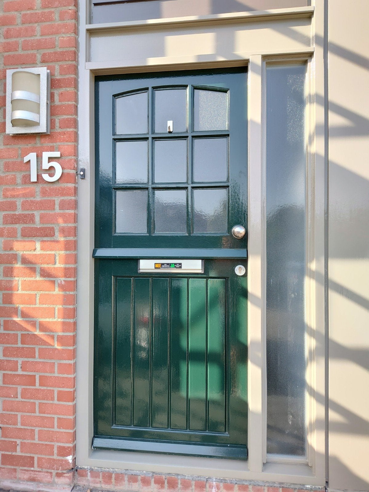 Groene buitendeur met glas, 84x198.5 cm, 40mm dik, Doe-het-zelf en Verbouw, Deuren en Horren, Ophalen, Gebruikt, 80 tot 100 cm