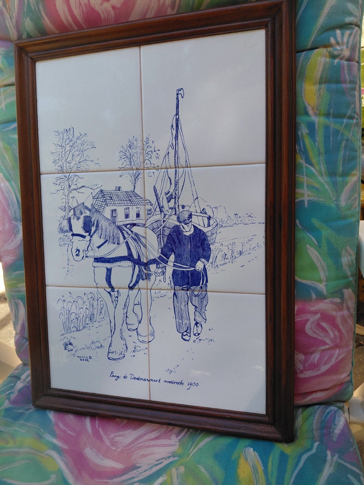 Delfts Blauw Tegeltableau 'Langs deeedemsvaart omstreeks 1, Ophalen of Verzenden