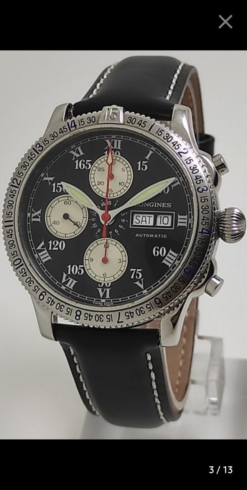 Longines Charles Lindbergh, Leer, Staal, Polshorloge, Zo goed als nieuw