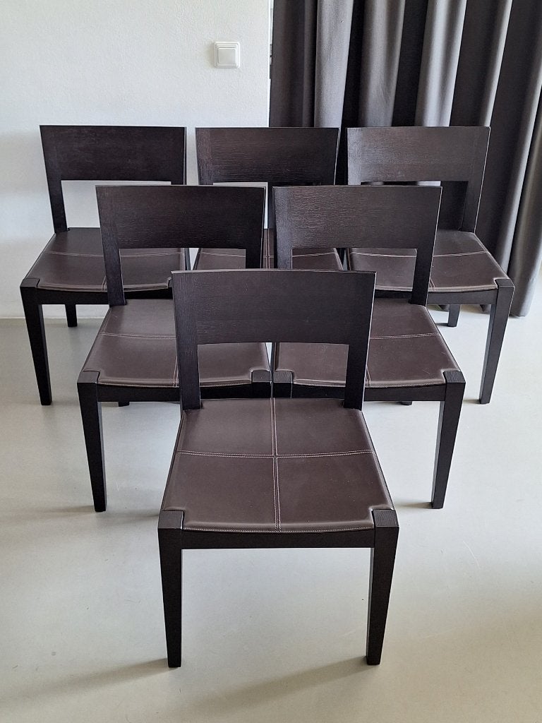 vintage retro CasaMilano Italiaans design eetkamer-stoelen, Ophalen, Bruin, Vijf, Zes of meer stoelen, Leer