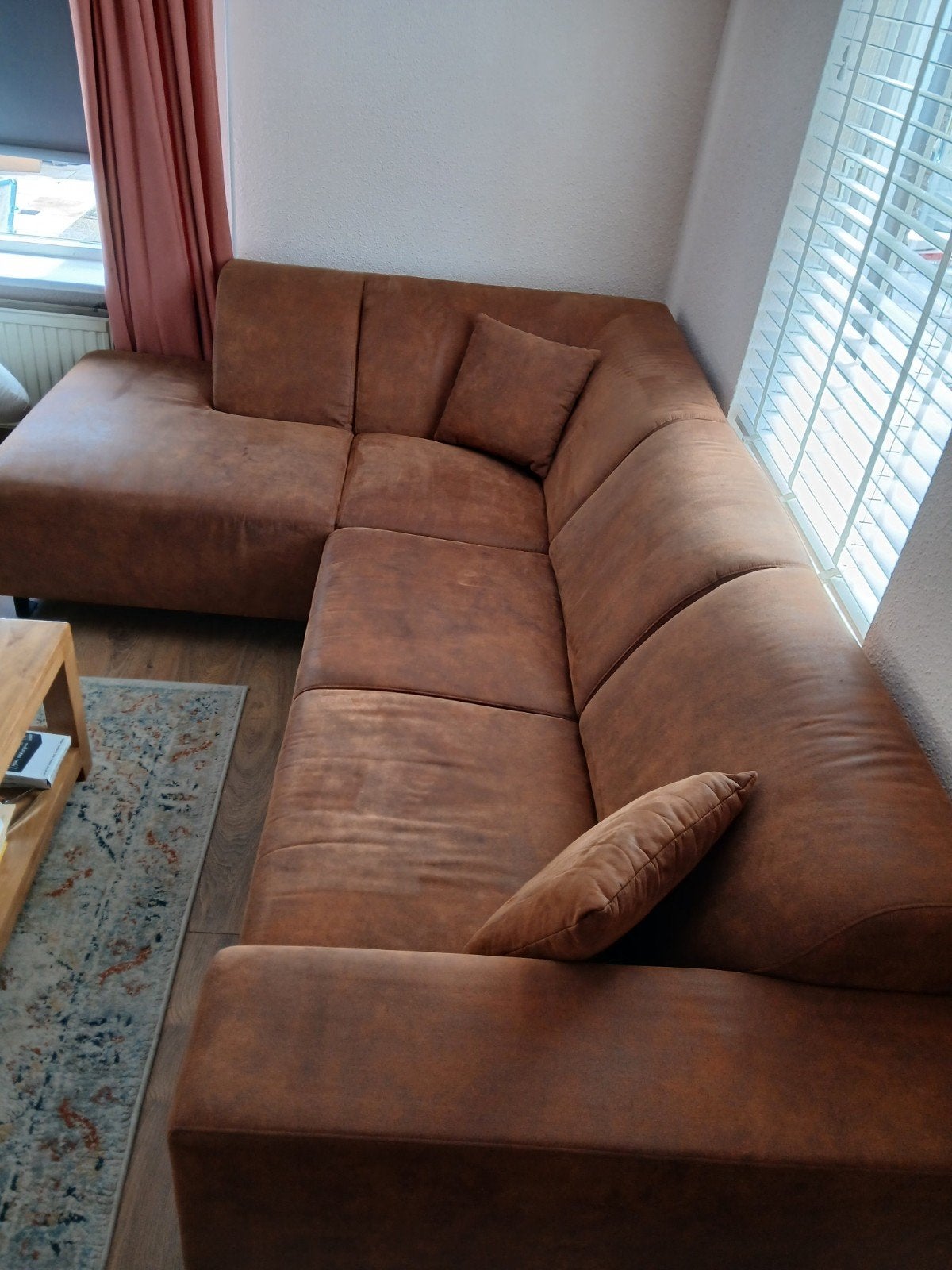 Comfortabele hoekbank in congac leerlook, Ophalen, Overige materialen, Gebruikt, Conqac
