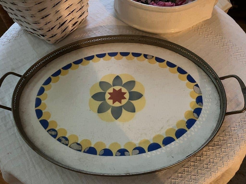 Vintage Ovaal Dienblad met Bloemmotief, Ophalen of Verzenden