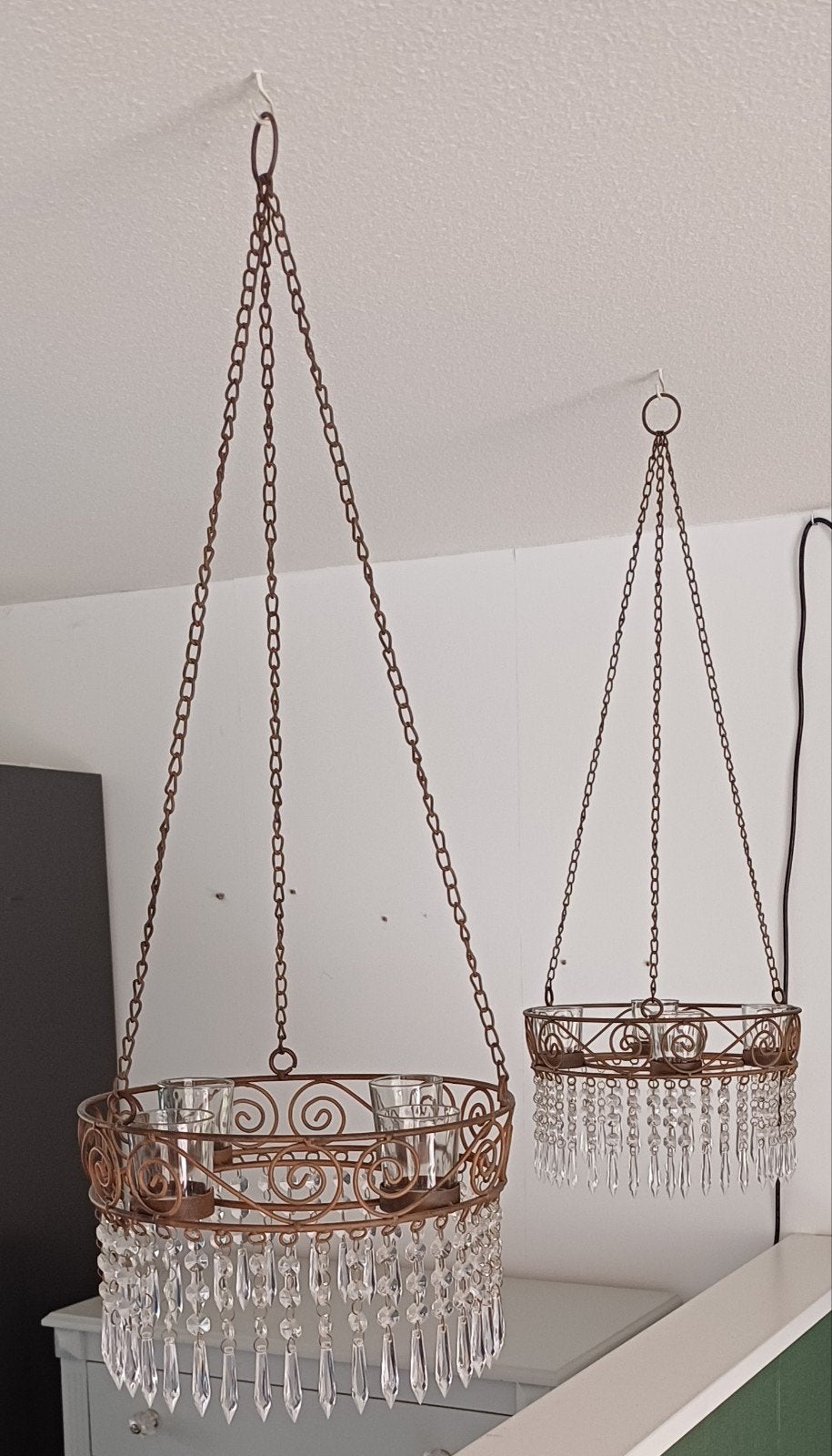 Set van 2 metalen hangkandelaars voor waxinelichtjes, Ophalen of Verzenden, Zo goed als nieuw, Metaal, Waxinelichthouder