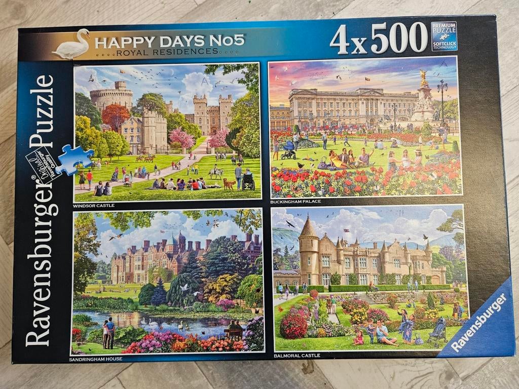 Ravensburger 4x 500 Happy days No5 Royal residences, Ophalen of Verzenden, 500 t/m 1500 stukjes, Gebruikt, Legpuzzel