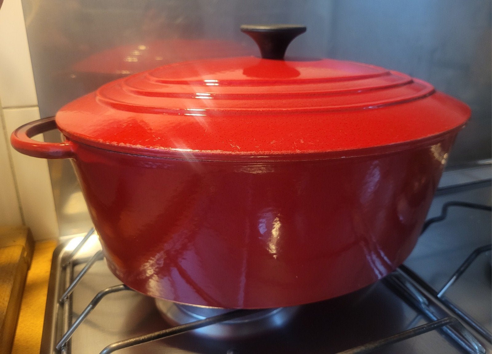 Emaille ovenschotel/braadpan, gietijzer, ovaal, donkerrood, Ophalen, Zo goed als nieuw, Gietijzer