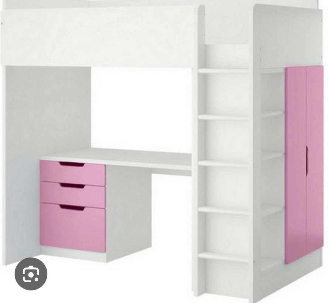 Ikea Stuva Hoogslaper met bureau en kast - Roze/Wit, Ophalen, Gebruikt, Eenpersoons, 200 cm