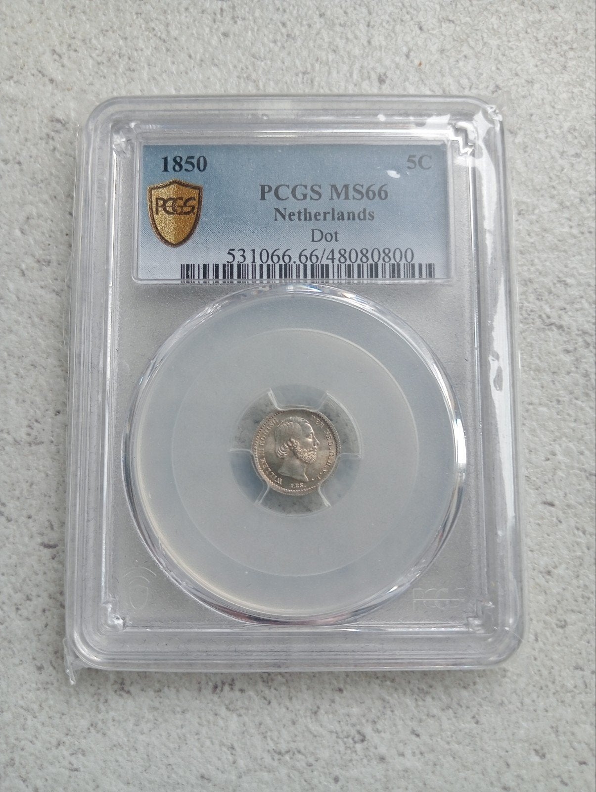 5 Cent 1850 MS66, Koning Willem III, Zilver, Ophalen of Verzenden, Losse munt