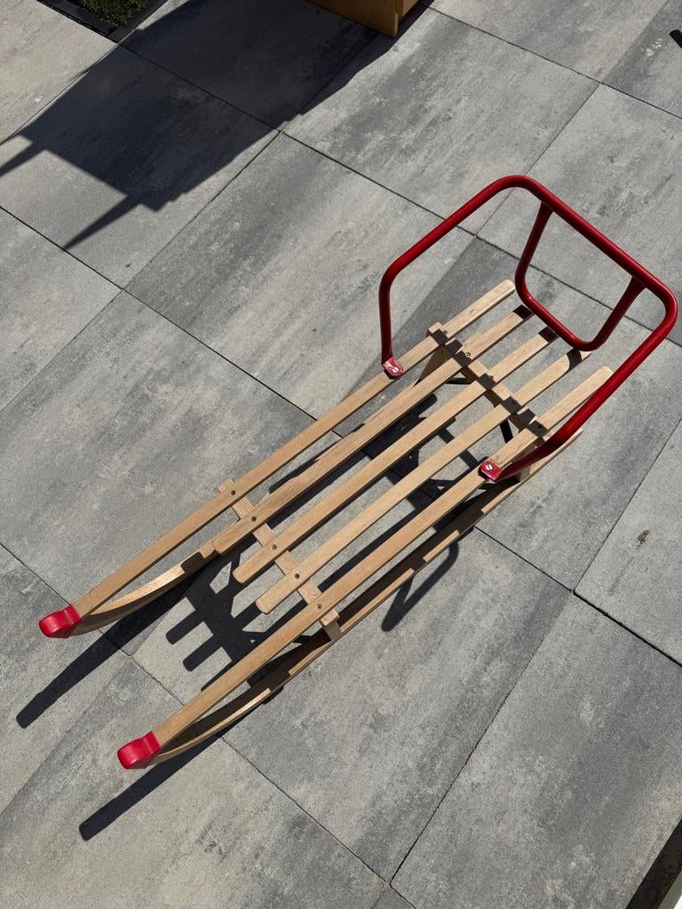 Houten slee met rugleuning - Zo goed als nieuw, Ophalen, Rugleuning, Zo goed als nieuw, Hout