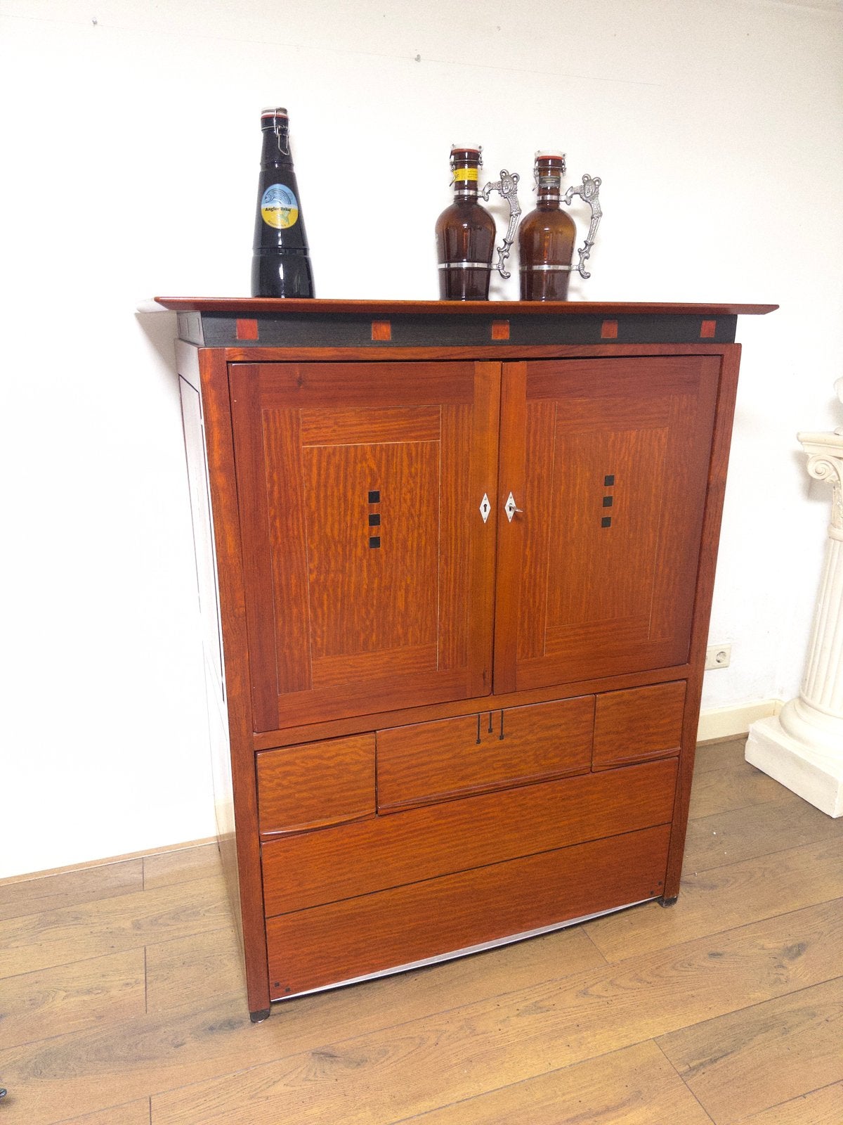 Schuitema ArtDeco kast Bubingahout, Ebbenhouten inlegwerk., Ophalen, Overige materialen, Gebruikt, 100 tot 150 cm