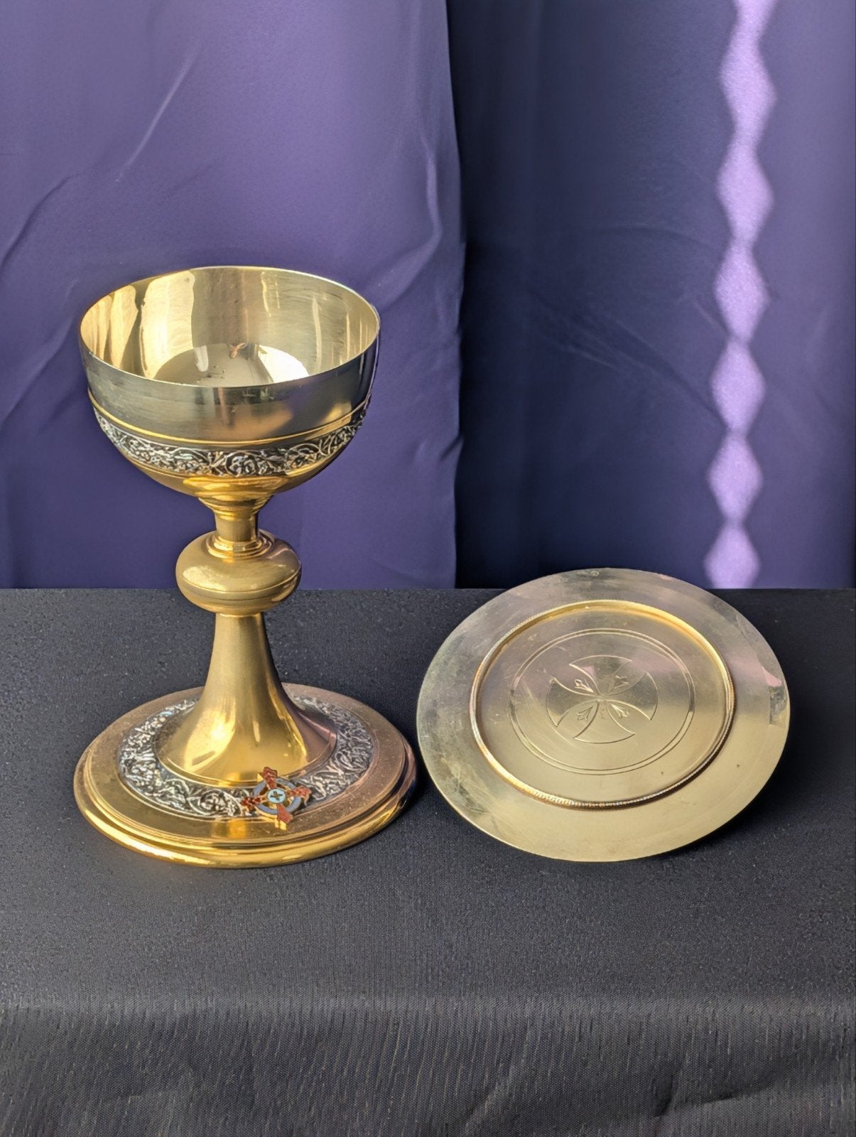 Antieke-Vintage Katholieke Miskelk met Originele Pateen, Antiek en Kunst, Ophalen of Verzenden