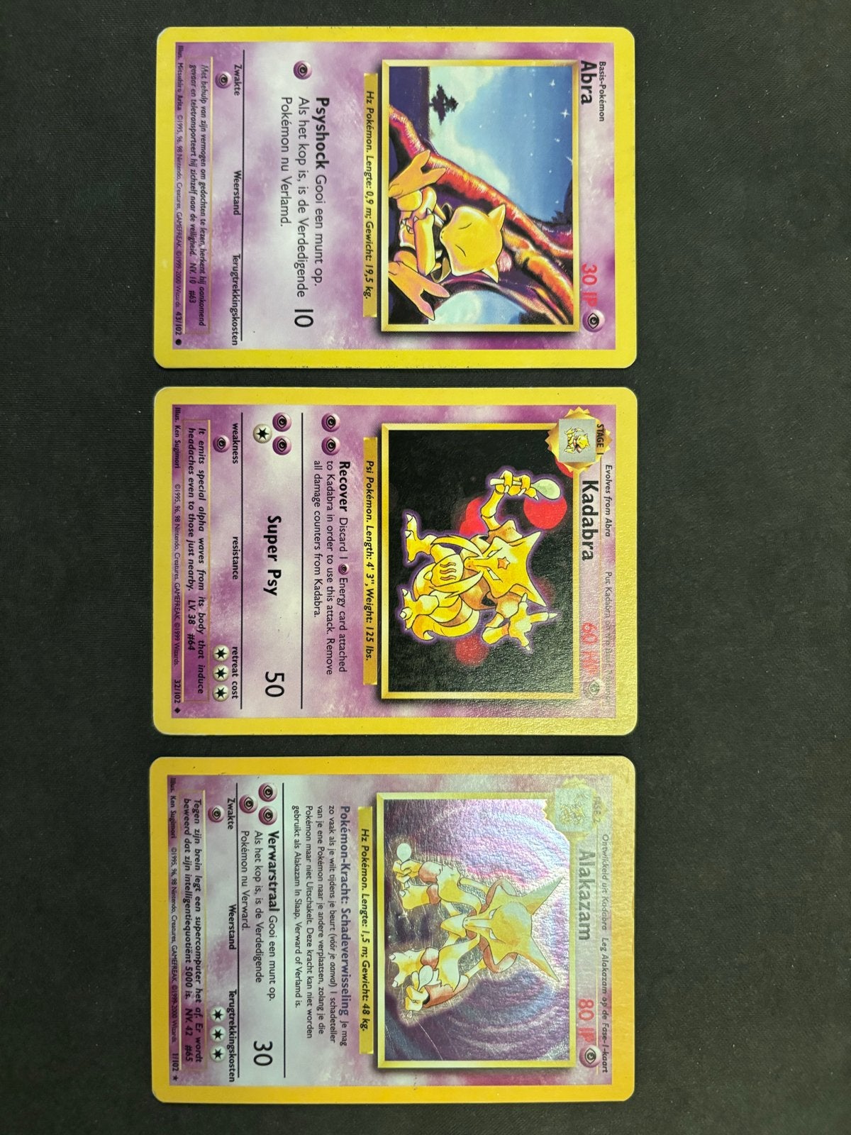 Pokémon Kaarten: Abra, Kadabra, Alakazam Set, Ophalen of Verzenden, Gebruikt, Meerdere kaarten