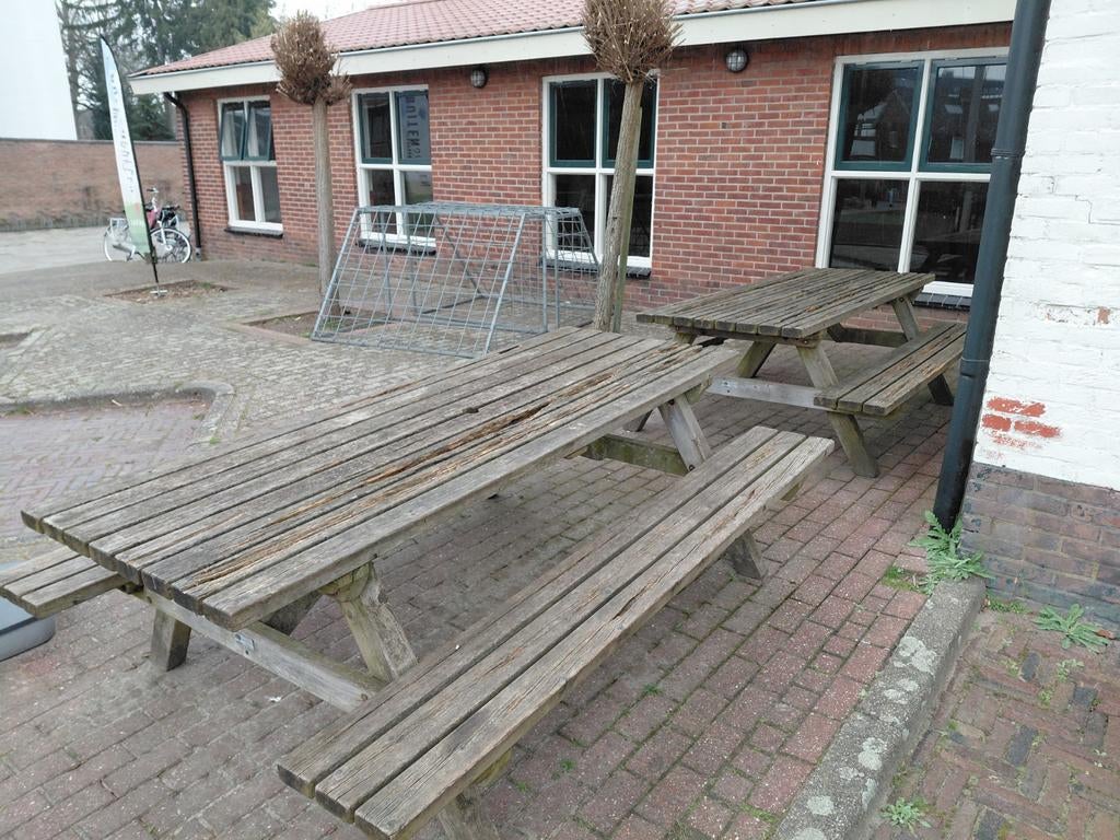 4 picknicktafels voor 8 personen, Tuin en Terras, Picknicktafels, Ophalen, Gebruikt, Rechthoekig, Hout