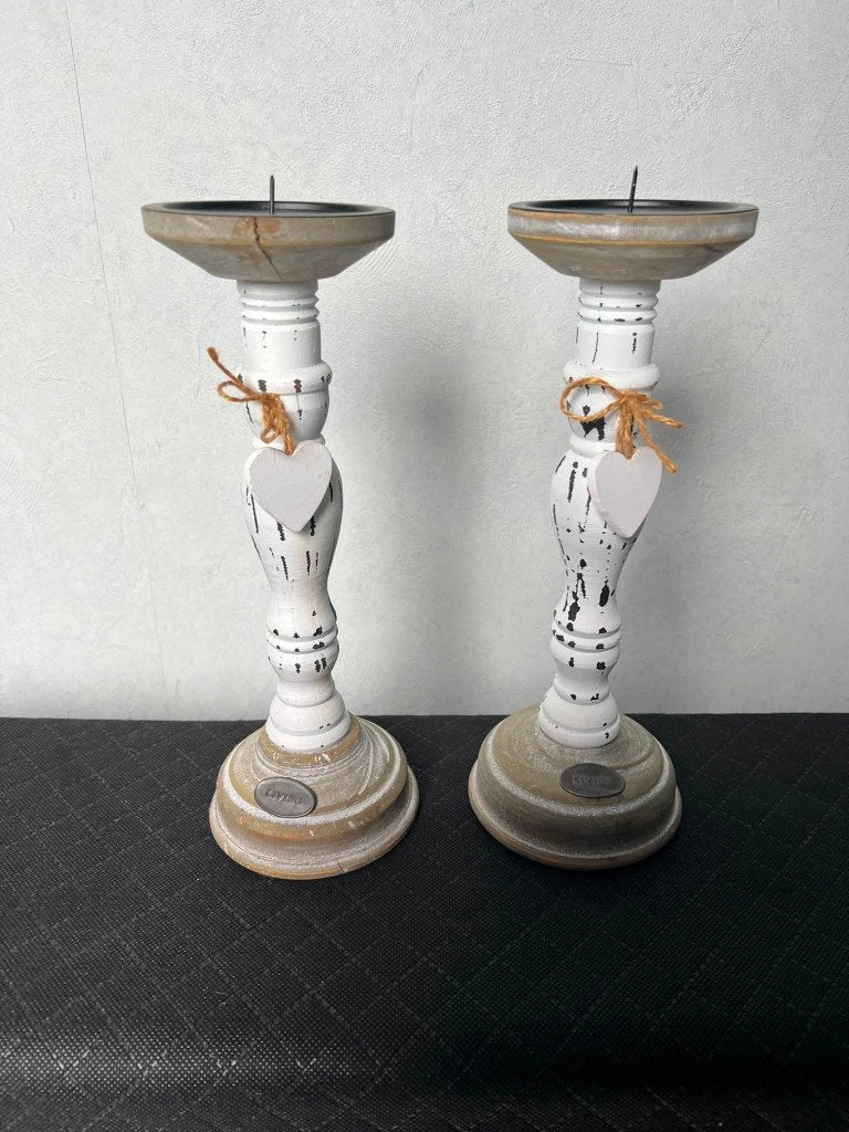 Houten kandelaars, Wit, Ophalen of Verzenden, Zo goed als nieuw, 28 cm
