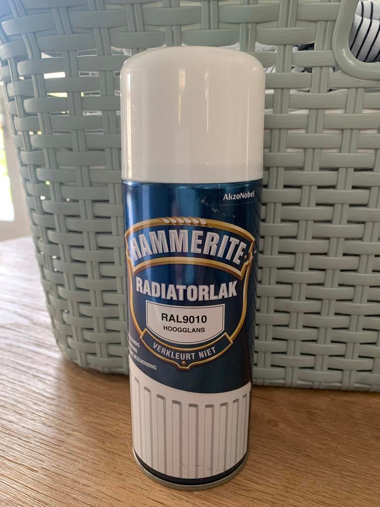 Hammerite radiatorlak RAL9010 hoogglans spuitbus, Ophalen, Wit, Zo goed als nieuw, Lak