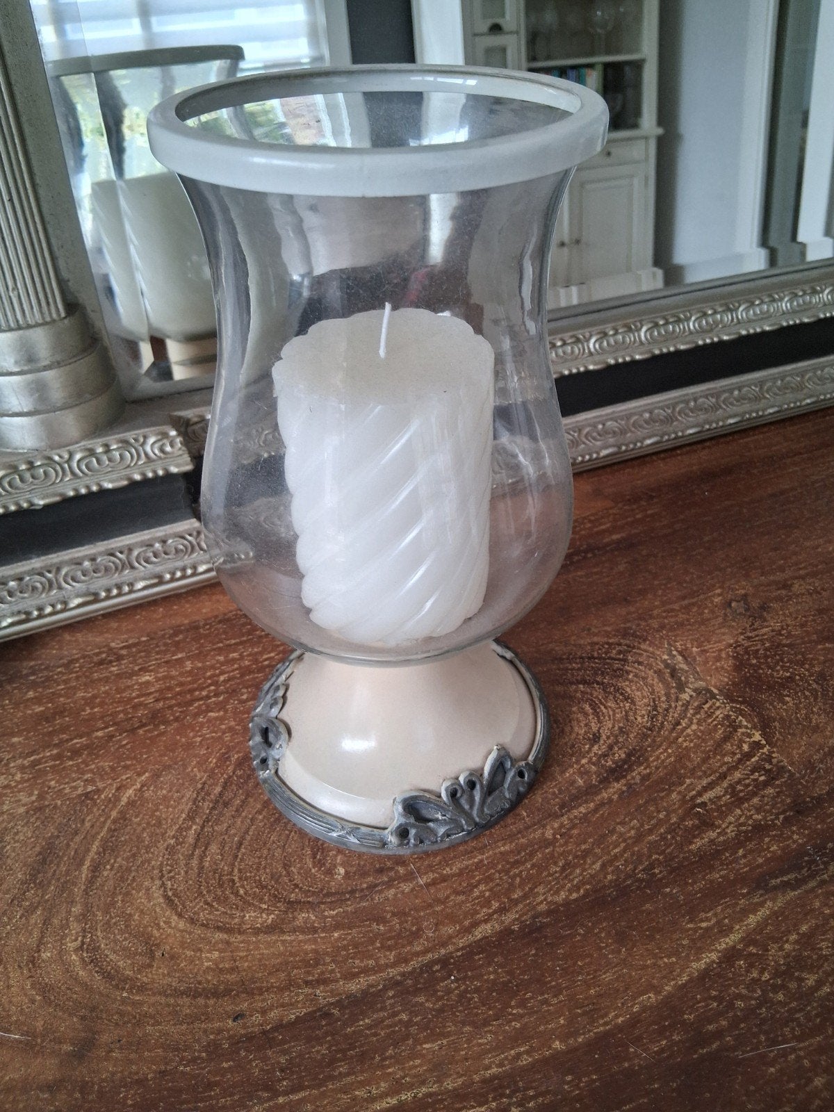 2 mooie windlichten metaal/glas, Huis en Inrichting, Metaal, Ophalen, Gebruikt, 12 cm