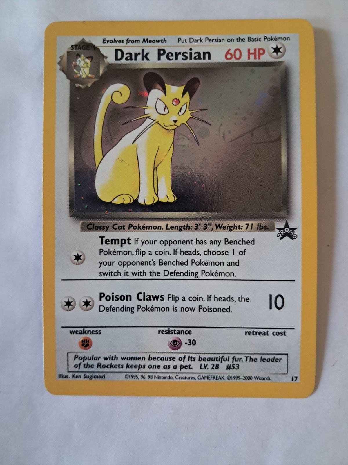 Dark Persian WOTC Promo, Hobby en Vrije tijd, Verzamelkaartspellen | Pokémon, Ophalen of Verzenden, Zo goed als nieuw, Losse kaart