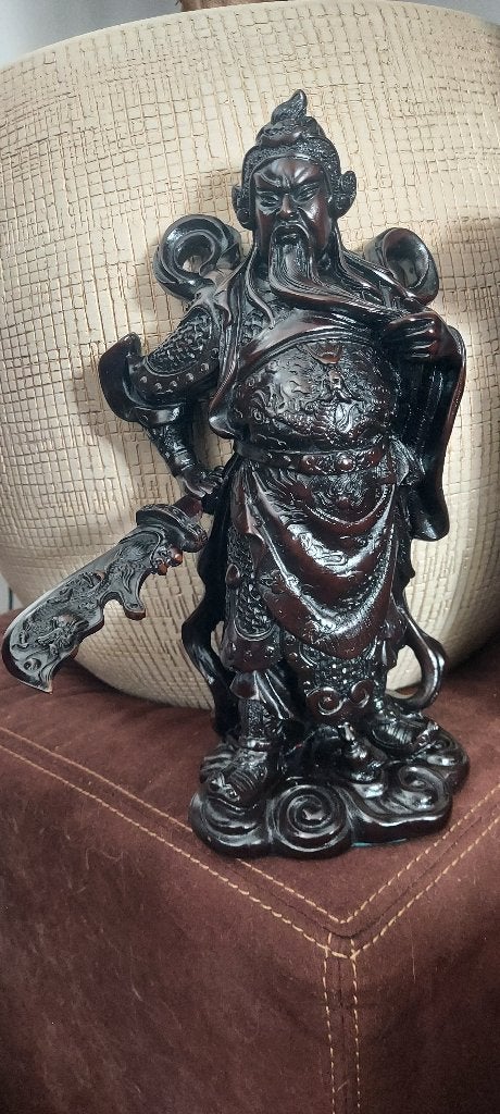Prachtig Balinees Houtsnijwerk – Krijger Guan Yu (Guan Gong), Overige onderwerpen, Houtsnijwerk, Brutalistisch, Ophalen of Verzenden