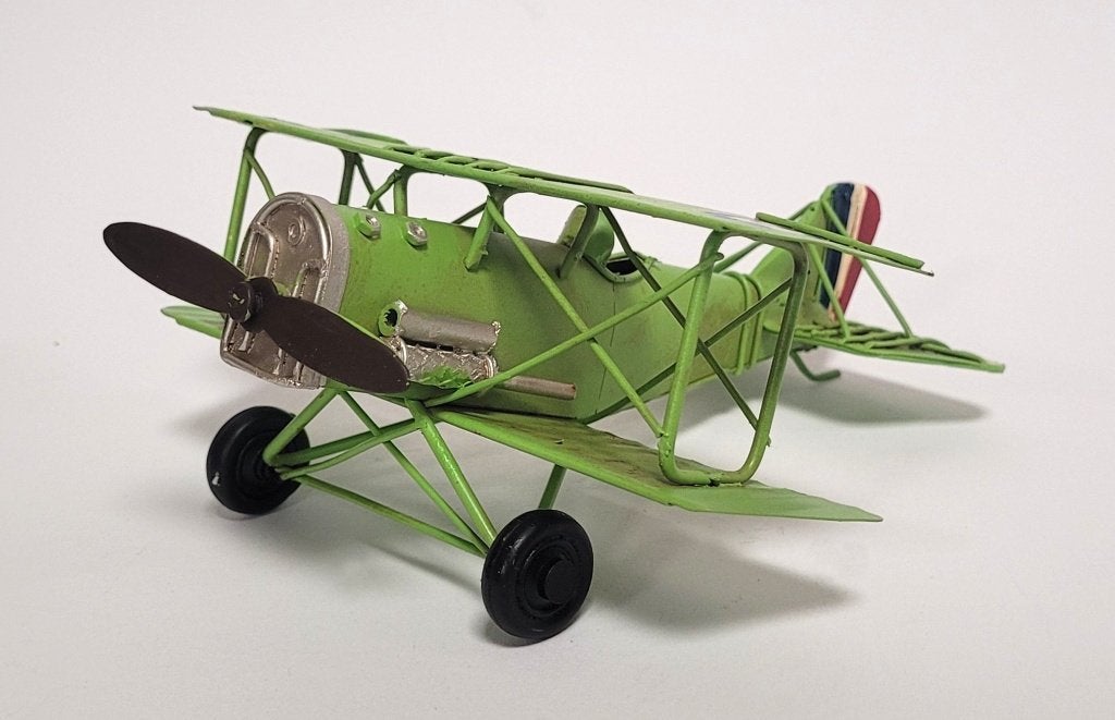 Biplane vliegtuig groen metalen miniatuur airplane model, Ophalen of Verzenden, Nieuw, Overige typen