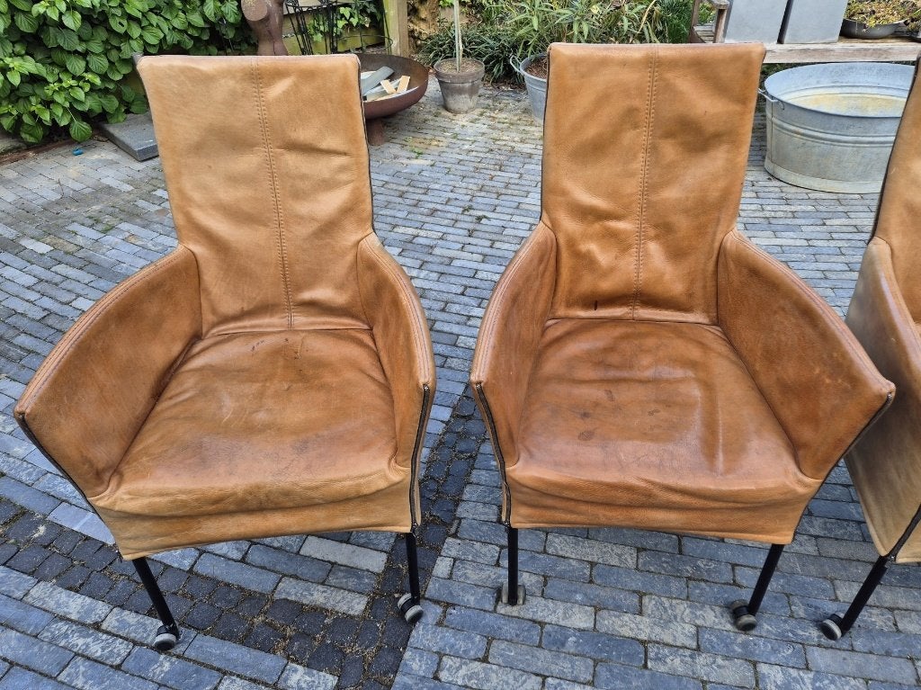 << Eetkamerstoelen | Echt leder | Cognac | samen 60 euro! >>, Gebruikt, Bruin, Ophalen of Verzenden, Vier