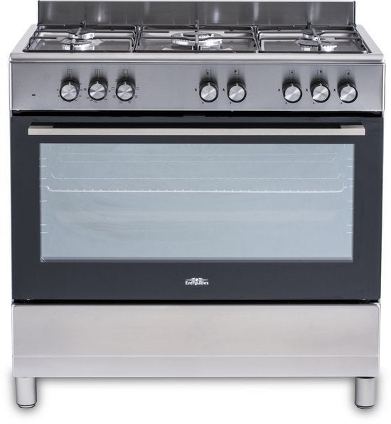 Everglades gasfornuis EVCK9011 - RVS - 90 cm, Witgoed en Apparatuur, Fornuizen, 60 cm of meer, Everglades Nederland, Energieklasse A of zuiniger