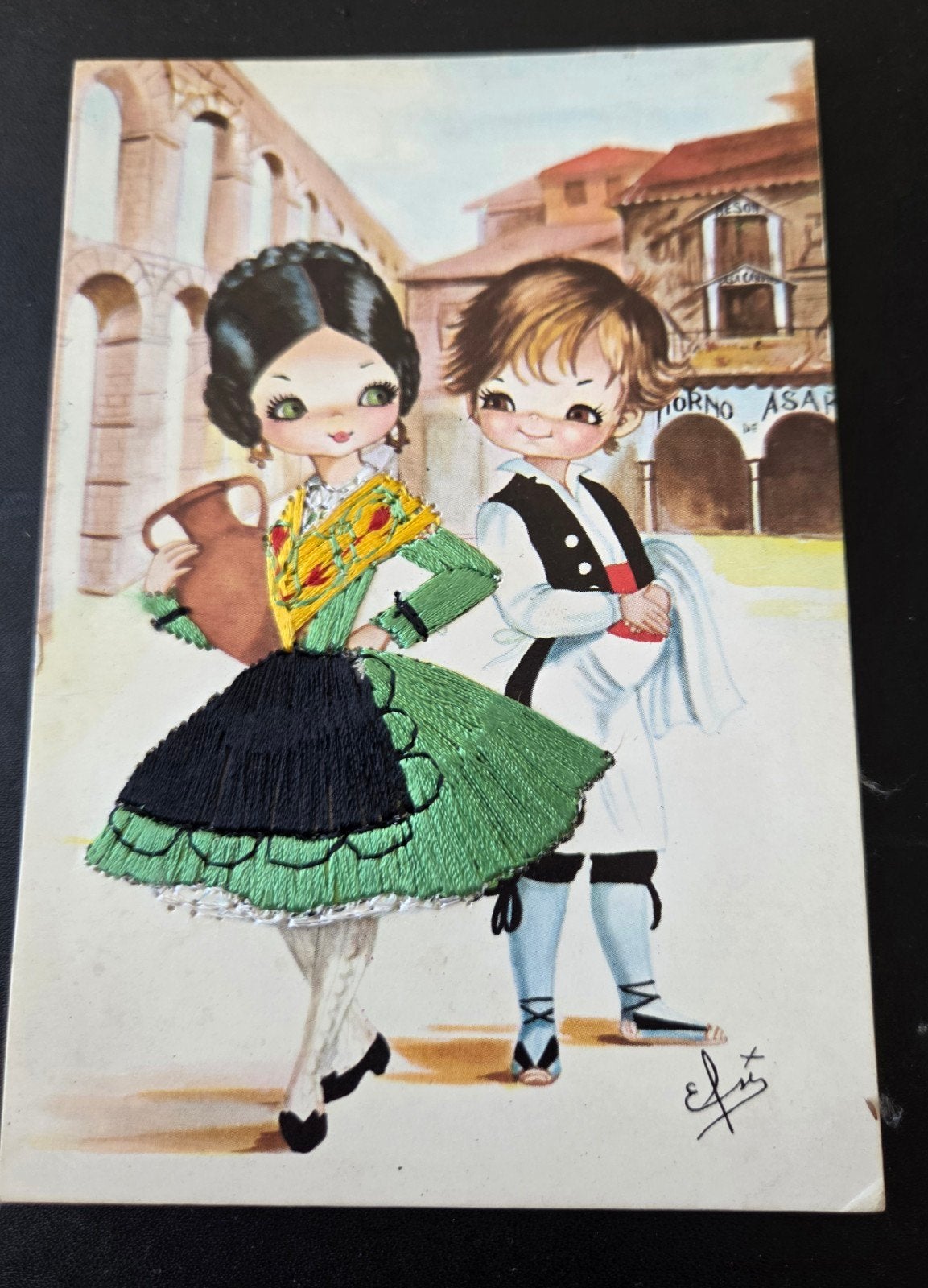 Vintage Spaanse Ansichtkaart - Geborduurde Kleding, Verzenden, 1960 tot 1980, Gelopen, Kinderen