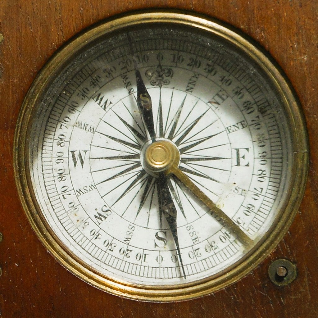 Antiek Engels zak-kompas in mahonie kistje, ca. 1840, Ophalen of Verzenden