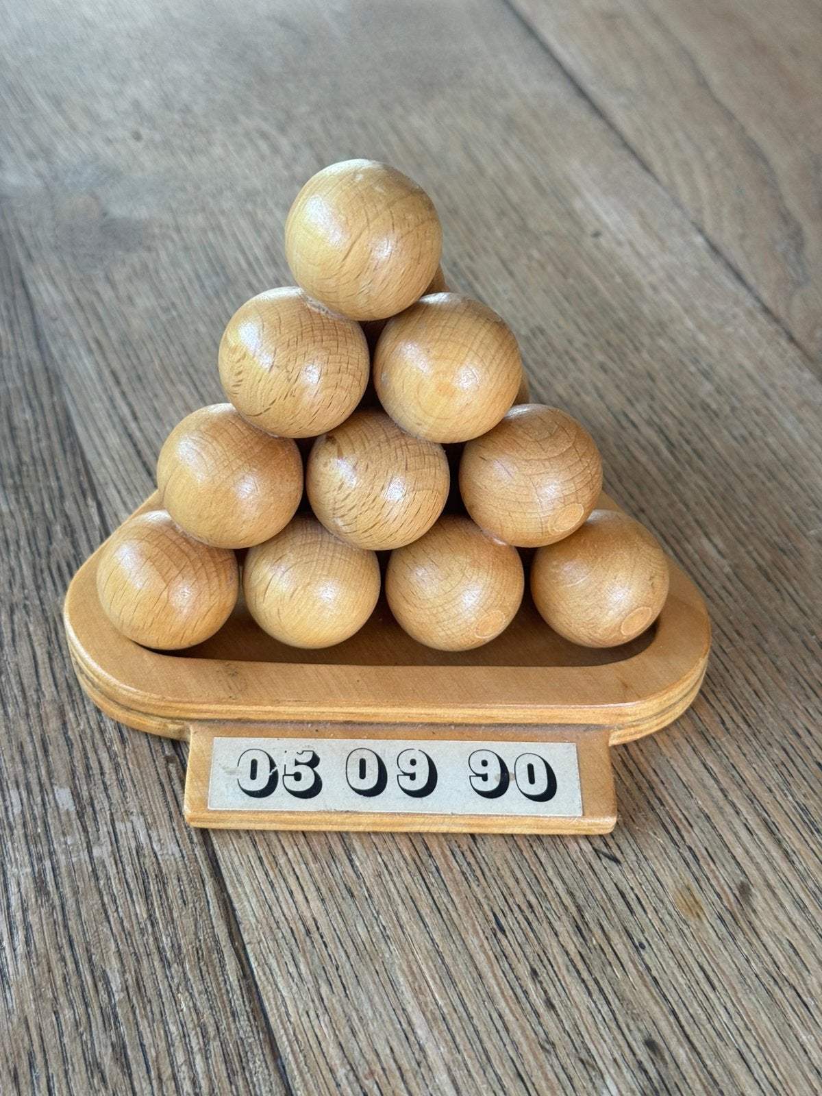 Vintage houten piramide puzzel / IQ breinbreker met datum, Ophalen of Verzenden, Minder dan 500 stukjes, Gebruikt, Rubik's of 3D-puzzel