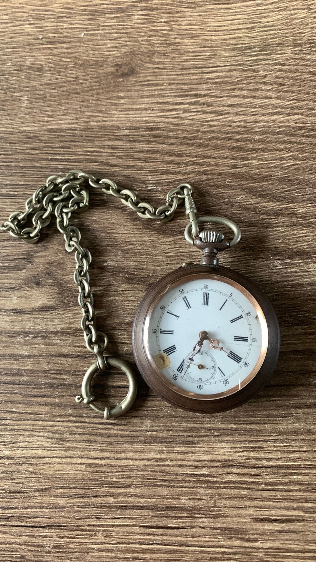 Antiek zakhorloge met ketting Gunmetal. Opknapper Onderdelen, Ophalen of Verzenden, Zilver, Overige merken, Met ketting