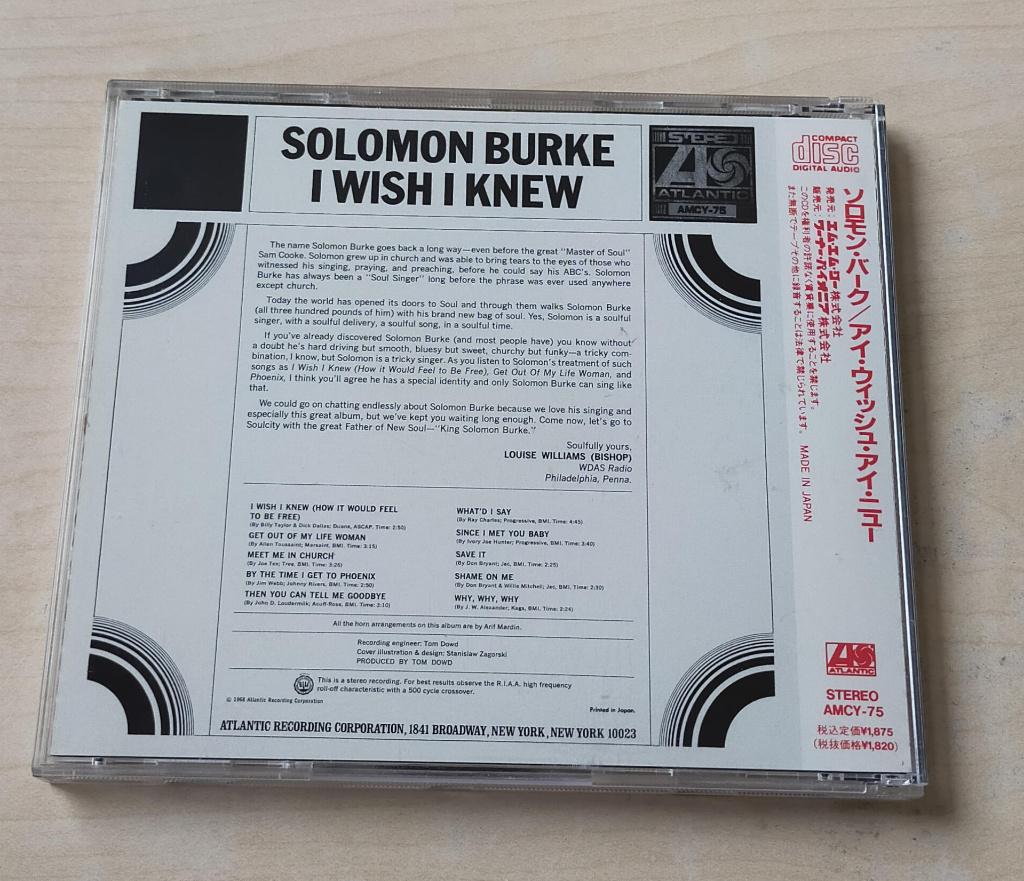 Solomon Burke - I Wish I Knew CD 1968/1990 Japan, Cd's en Dvd's, Ophalen of Verzenden, Zo goed als nieuw