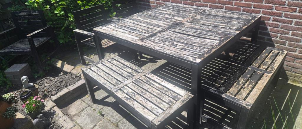 Houten Tafel stoel bankje gratis, Ophalen, Gebruikt, Stoel