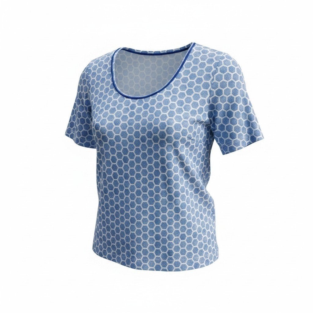 Sensua dames T-shirt lichtblauw met honingraatprint - maat 4, Blauw, Maat 42/44 (L), Ophalen of Verzenden, Zo goed als nieuw