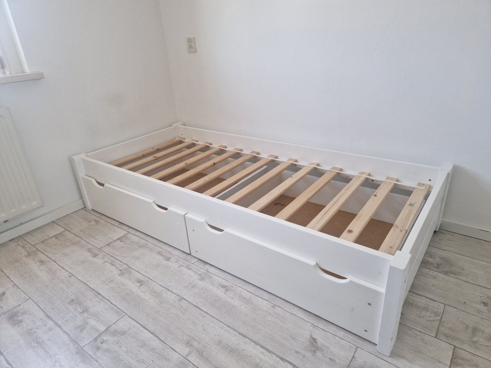 Eenpersoonsbed wit met lades, 200x80 cm, Ophalen, Eenpersoons, Wit, 80 cm