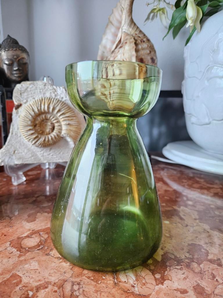 Vintage Groene Glazen Vaas - Uniek Design, Antiek en Kunst, Ophalen of Verzenden