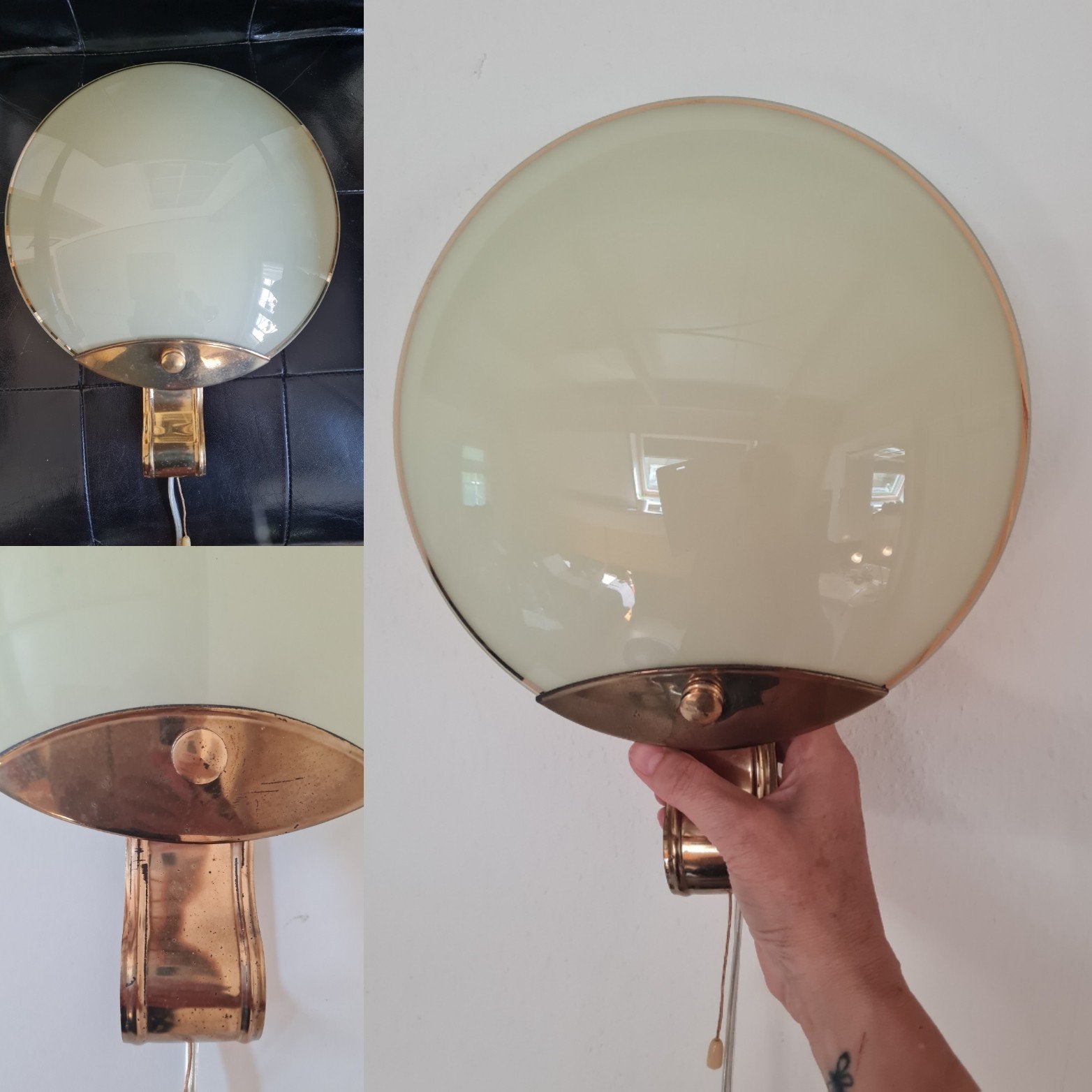Antieke Art Deco Wandlamp Glas en Messing, Ophalen of Verzenden