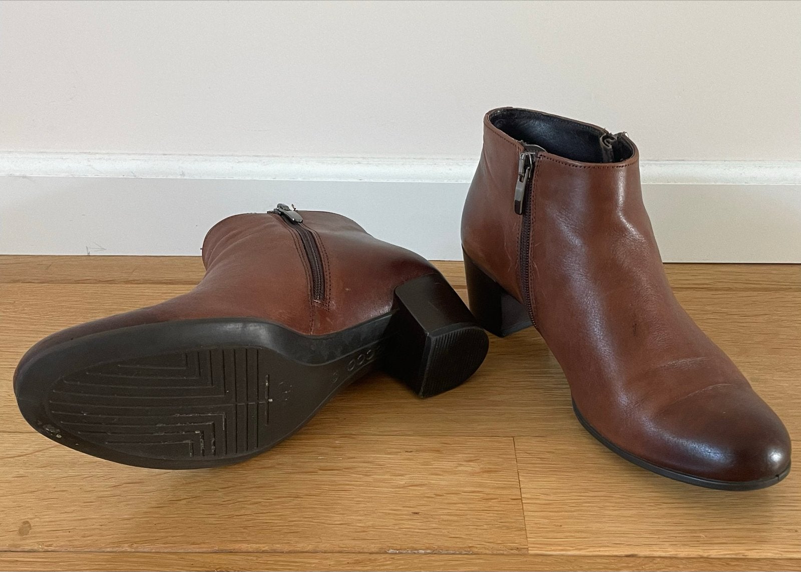 ECCO Bruine Leren Enkellaarzen - Maat 38, Kleding | Dames, Schoenen, Ophalen, Gedragen, Bruin, Lage of Enkellaarzen