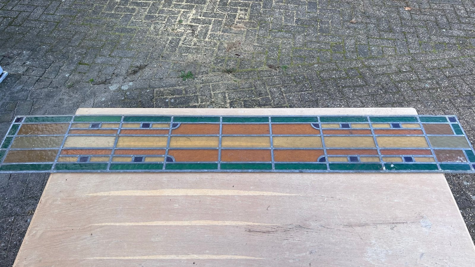 Glas in lood raam - 177x28 cm - Decoratief, Ophalen, Gevelraam of Ruit, Gebruikt, Minder dan 80 cm