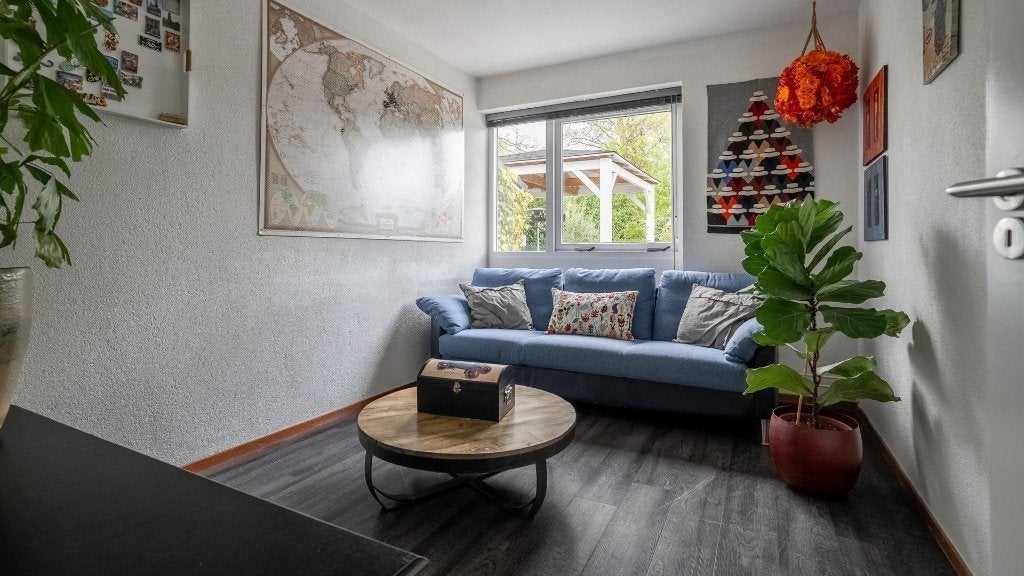 Bank Leolux blauw, Ophalen, Gebruikt, Leer, Driepersoons