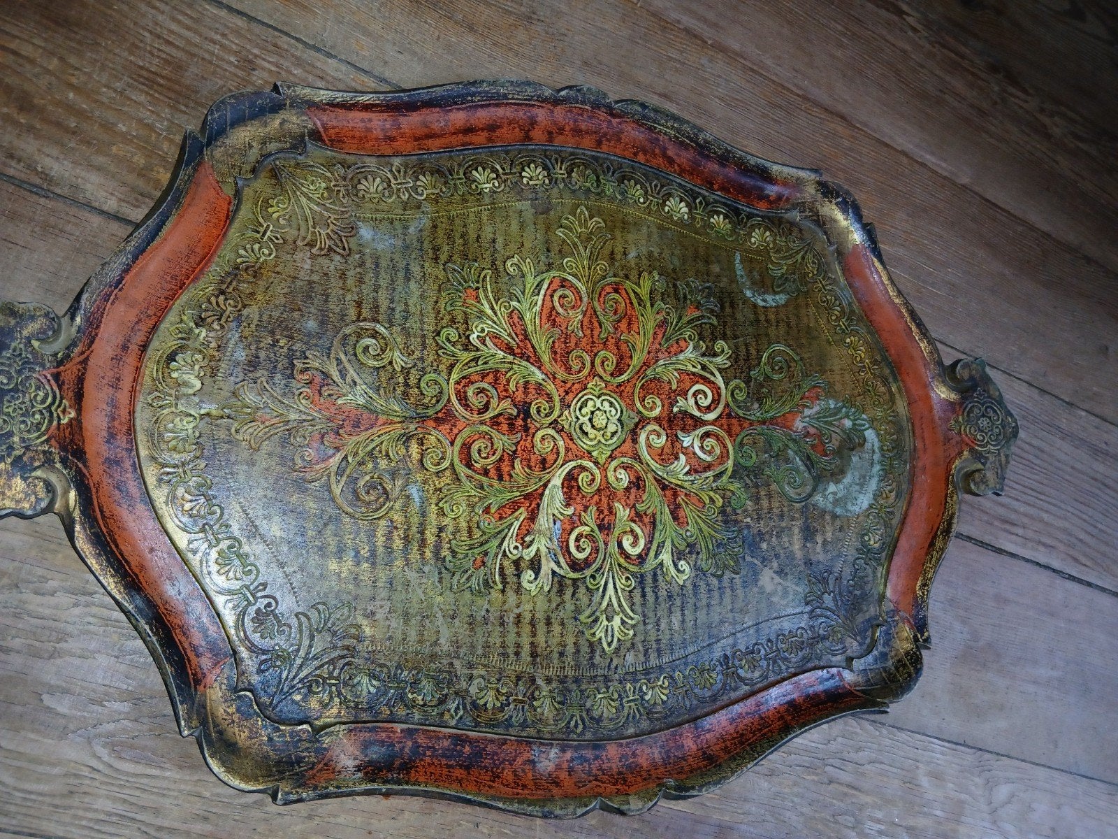 vintage Venetiaans dienblad, Ophalen of Verzenden, Gebruikt, Rechthoekig, Hout