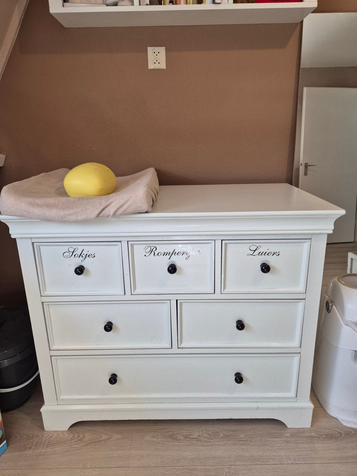 Witte commode met 6 lades, Ophalen, Gebruikt, 50 tot 70 cm, 100 cm of meer