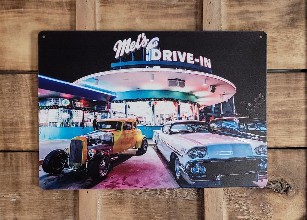 Mels Diner oldtimers hotrod cadillac reclamebord van metaal, Info@deconoord.nl, Deco Noord, Nieuw, Ophalen of Verzenden