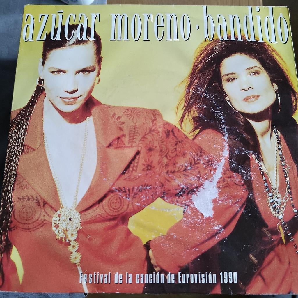 Azúcar Moreno - Bandido (Eurovisie 1990) Vinyl Single, Fotohoes, Ophalen of Verzenden, Gebruikt