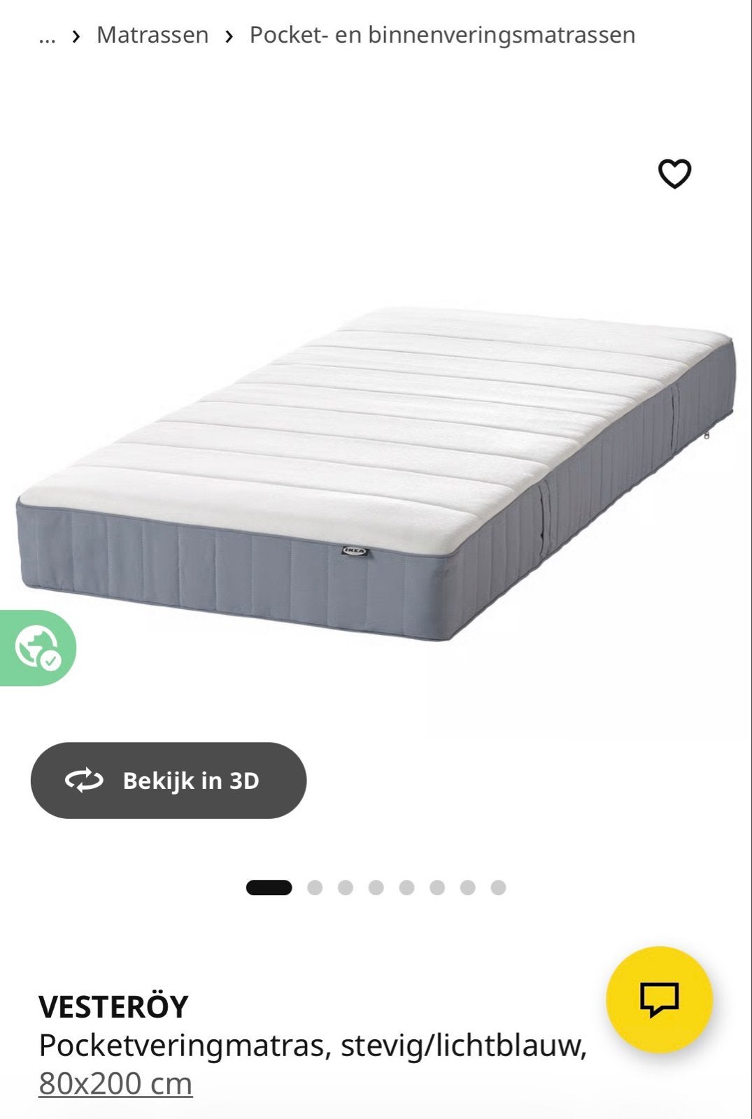 IKEA Vesteröy matras 80x200 cm, Ophalen, Eenpersoons, Zo goed als nieuw, 80 cm