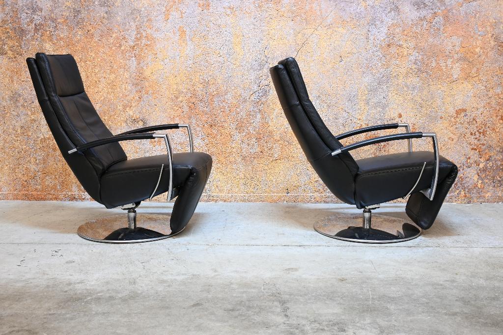 ZGAN 2 zwarte leren multi move Topform relaxfauteuils, 75 tot 100 cm, Ophalen of Verzenden, Zo goed als nieuw, Topform